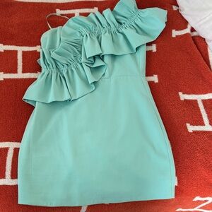 DO+BE Aqua Ruffle One-Shoulder Dress